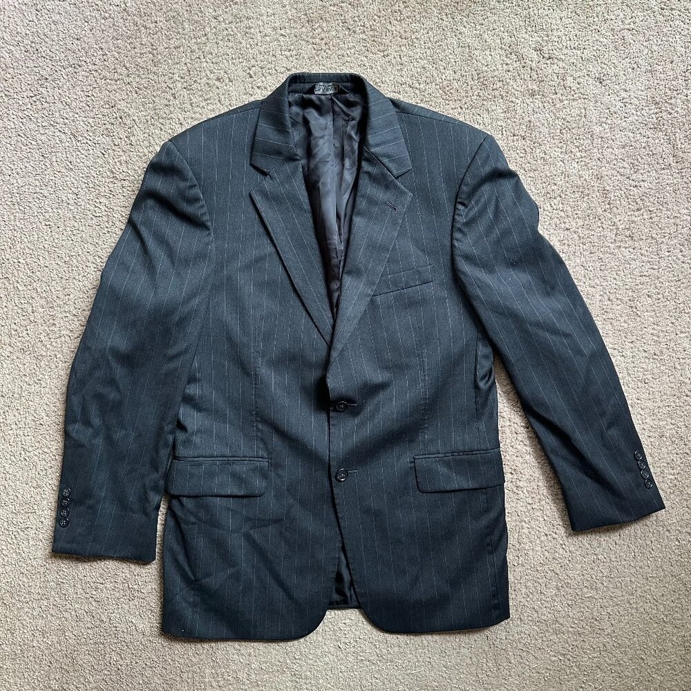Jos A Bank Blazer Mens 40R 100% Wool Gordon Two Button Suit Jacket Grey Pinstrip